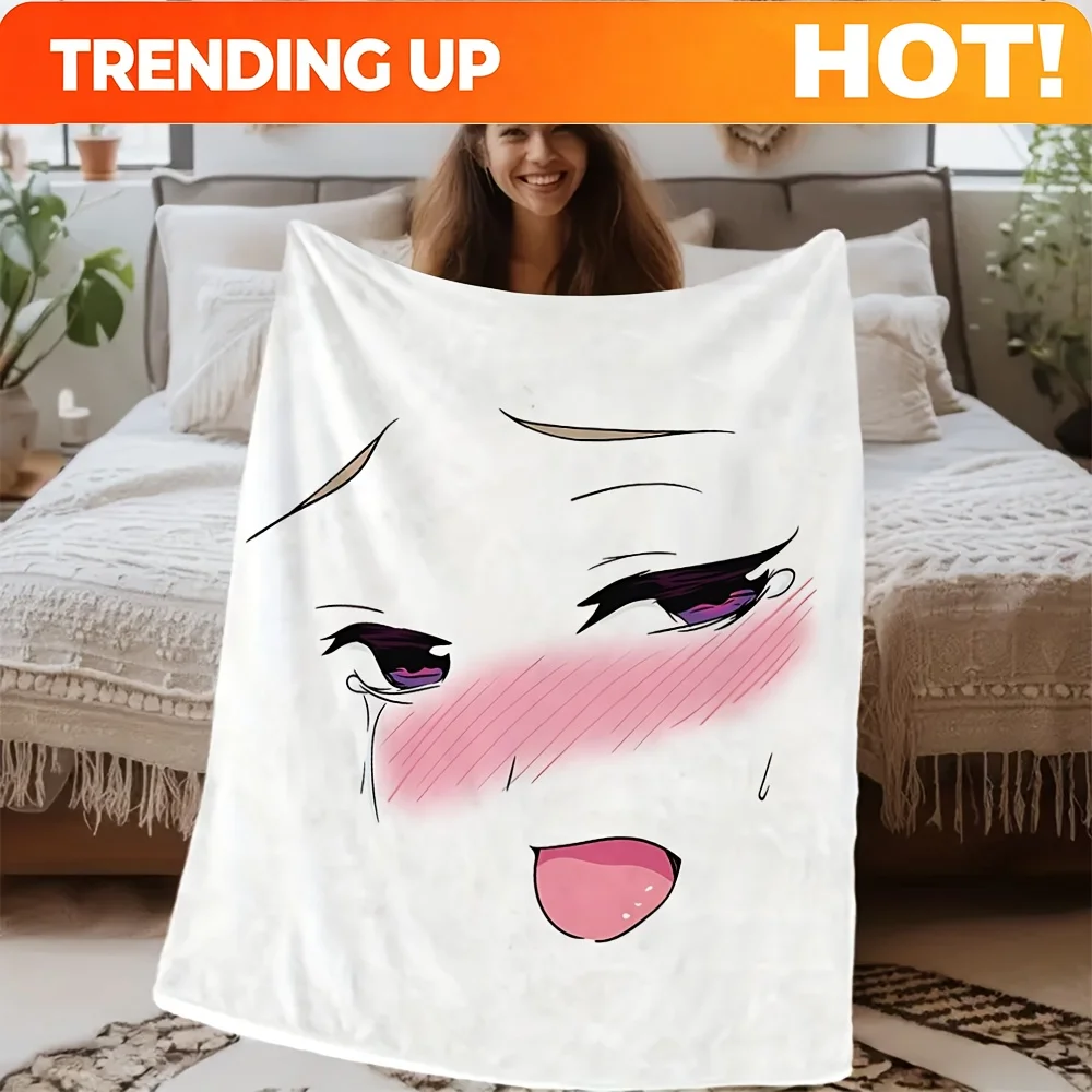 Customize Japan Anime Girl Cartoon Cute Face Soft and Comfortable  Print Flannel Blanket, 1pc, Suitable for All Seasons, Ideal f