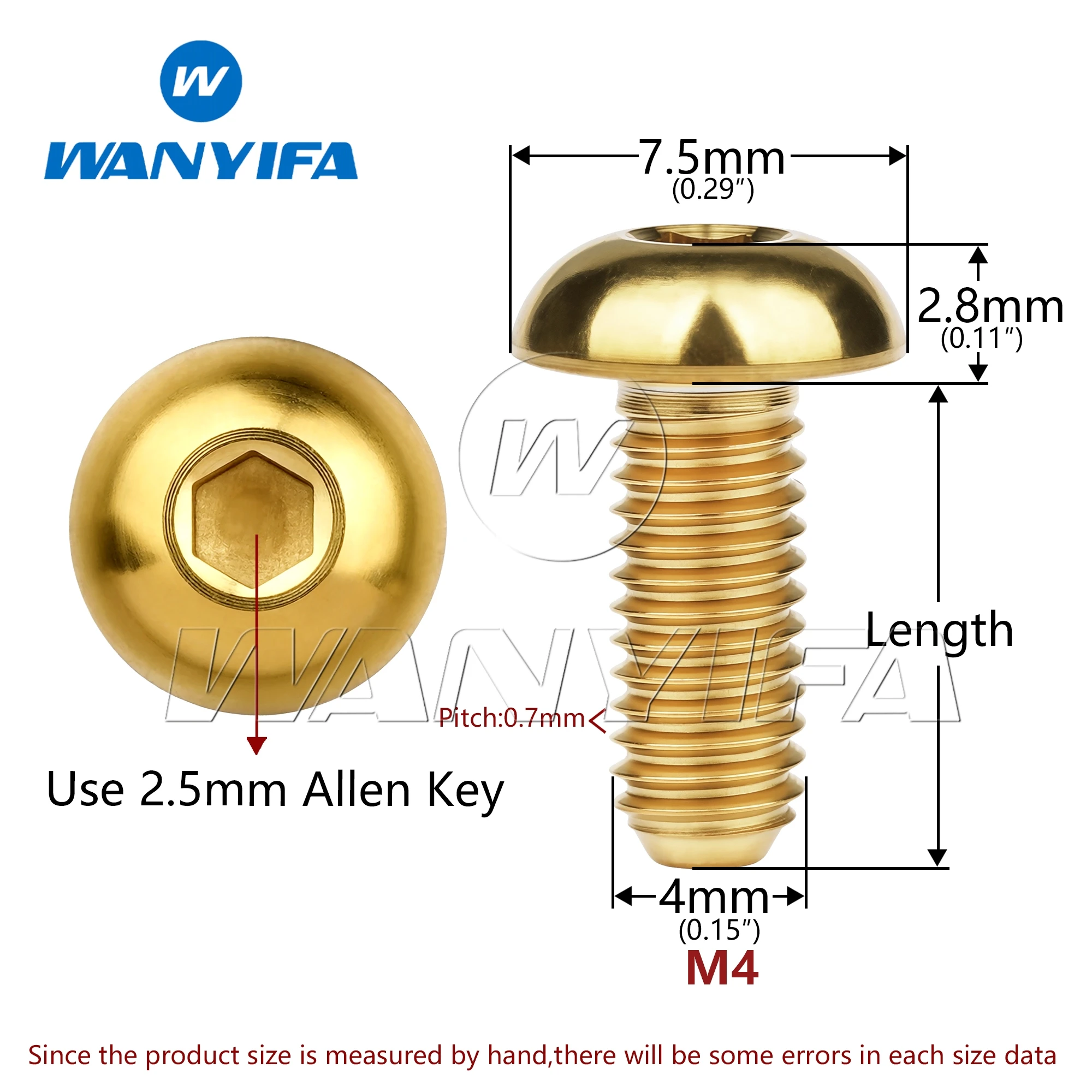 Wanyifa Titanium Bolt M4x6 8 10 12 15 20mm Button Allen Key Umbrella Head TI ScrewS for Bicycle