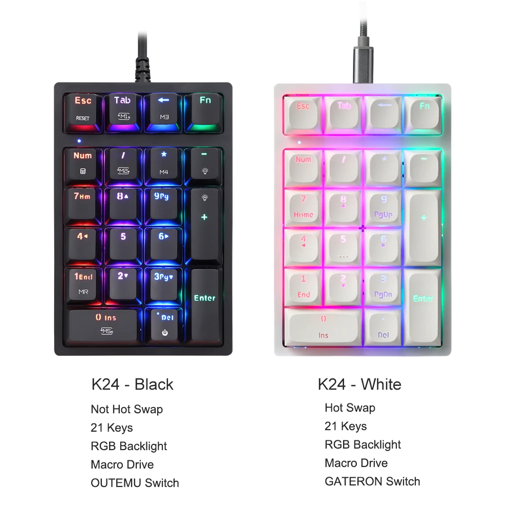 Keytospeed-メカニカル数字付きキーキャップ,ホットスワッディング,21キー,Bluetooth,ラップトップ用,pbt,k24