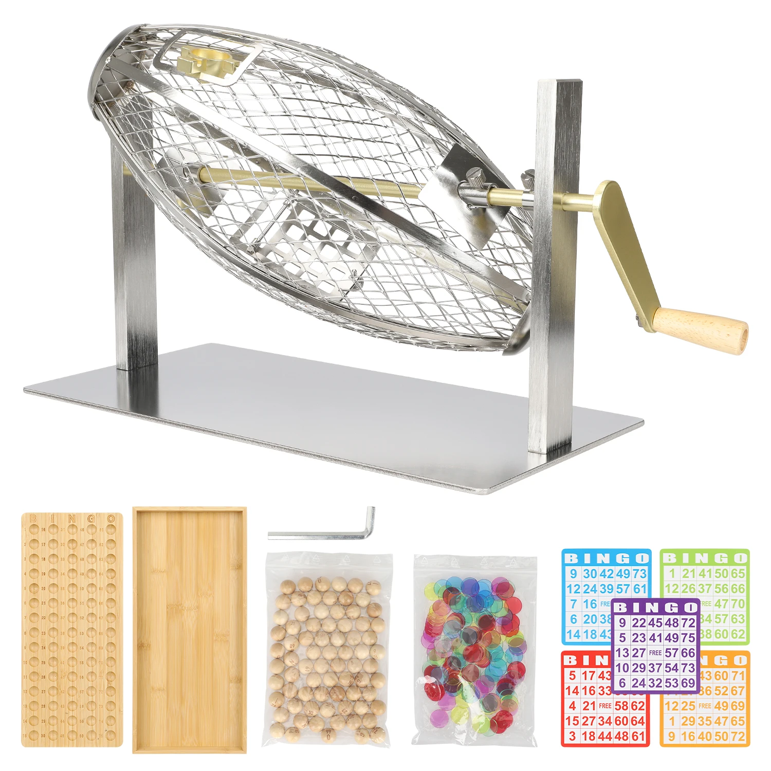 

Bingo Game Set with Metal Football Shape Cage, Wooden Bingo Balls Board Holder Set for Family Party