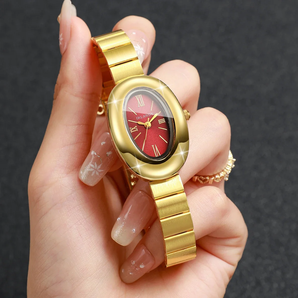 Elegant Oval Dial Women Quartz Watch Golden Bracelet Strap Wristwatches Elegant Ladies Dress Clock Relogio FemininoWithout Box