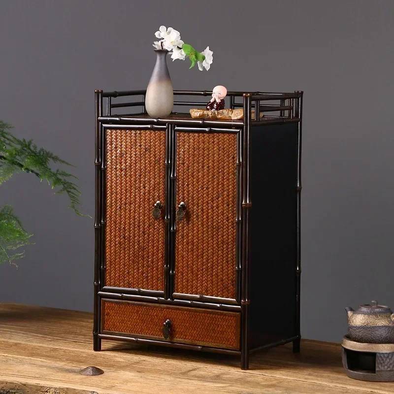 

Purple bamboo tea shed desktop Ming tea cabinet tea set storage cabinet with drawer retro Bo Gu display stand bamboo furniture H