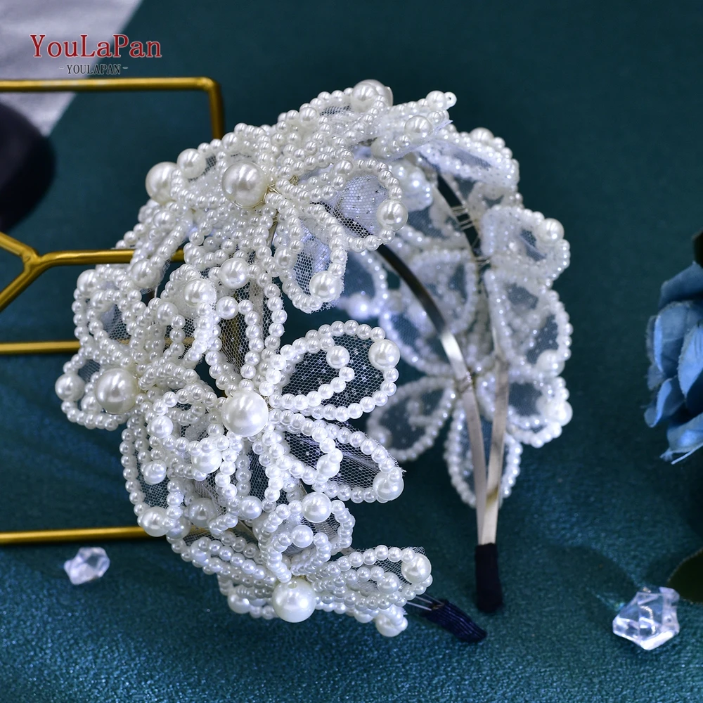 

YouLaPan Handmade Pearl Bridal Headband Charm Flower Double layer Headband Fashionable and Elegant Wedding Party Headpiece HP695