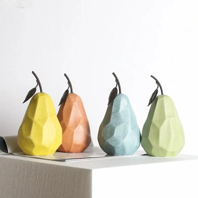 Geometric Surface Apple Pear Statue Ceramic Crafts Ornament Desk Decoration Fruit Ornament Creative