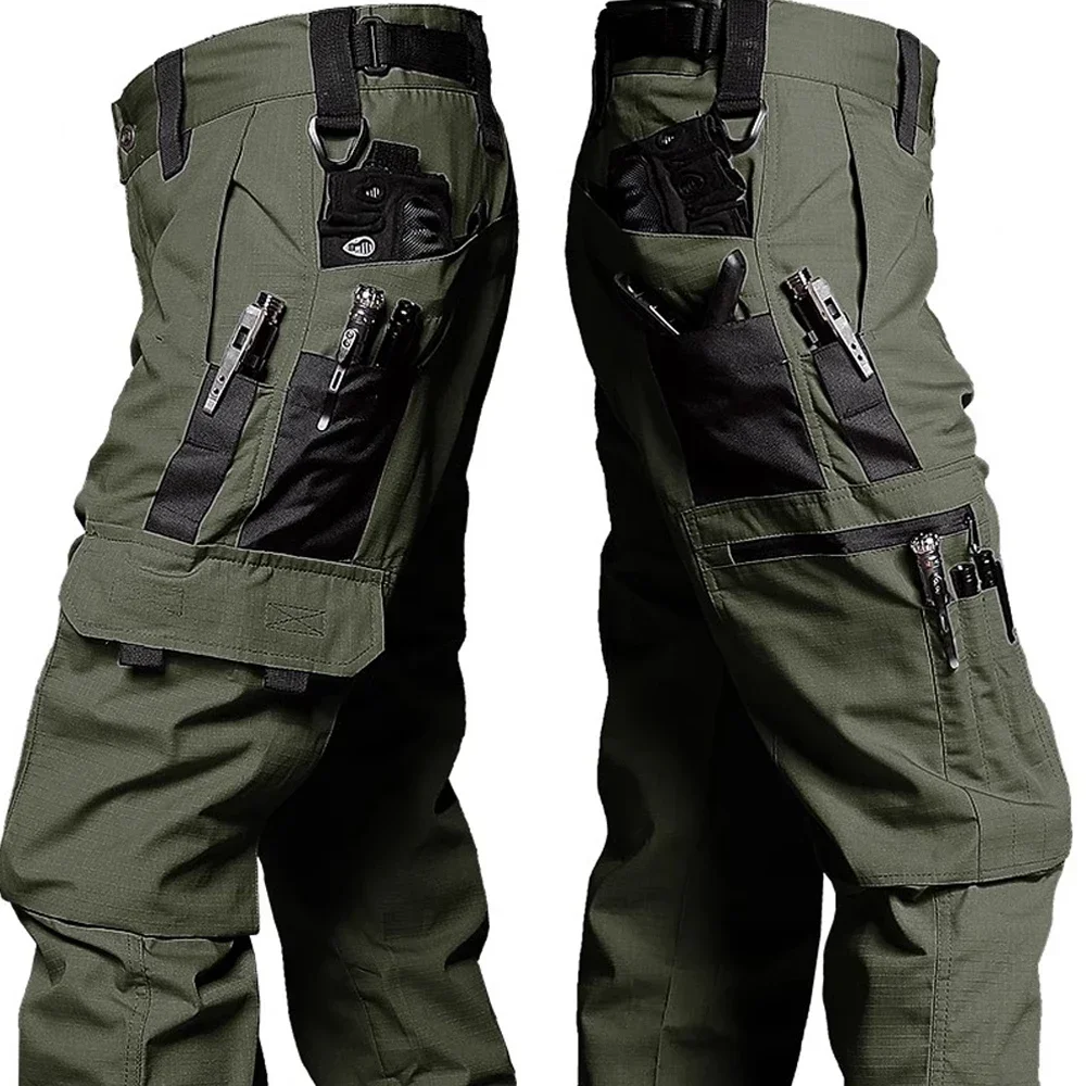 Schwarze Camo wasserdichte Hose Männer Outdoor Multi-Pocket verschleiß feste Cargo hose männlich Ripstop Training Angeln taktische Hose