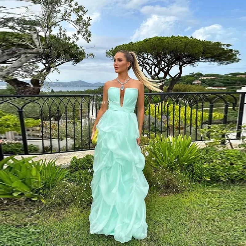 CustomizedMint Green Organza Long Evening Dresses Tiered Sleeveless Prom Dresses Formal Pleats Ruched Prom Gowns 2024 Women Part