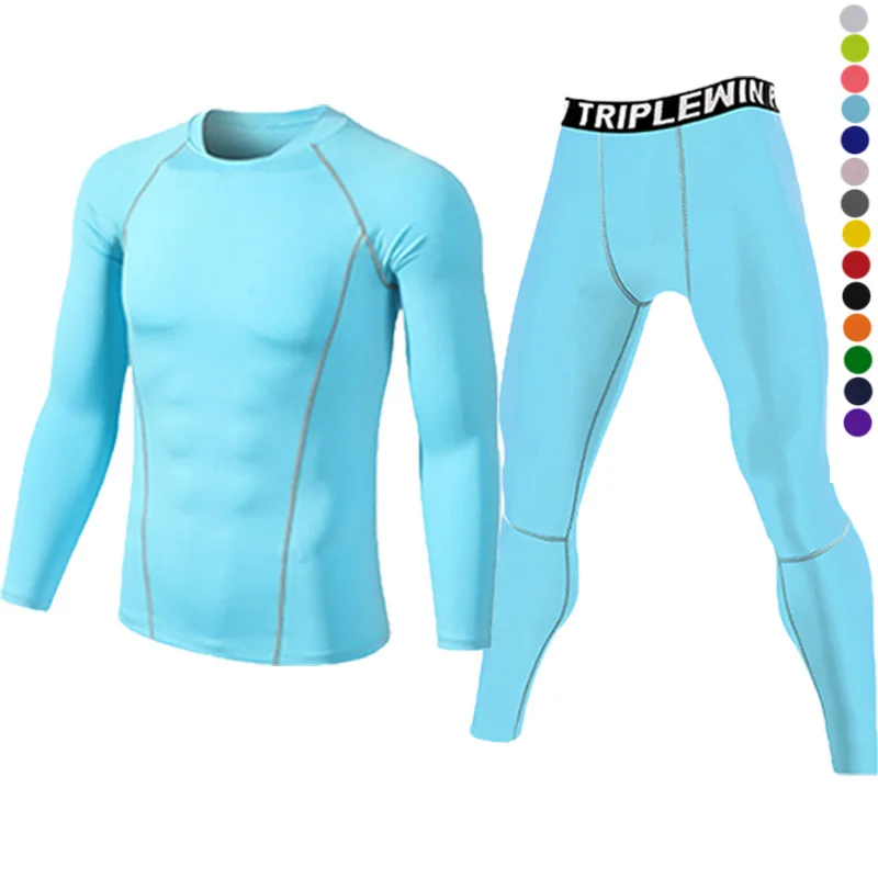 Men Long Sleeve Tracksuits GYM Fitness Tee + Leggings Men's Sport Running Set Yoga Skiing Basketball Football Clothes Suit A1109 view 5