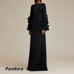 Pandora Black Boat-Neck Prom Dress Floor Length With 3D Flowers Evening Summer Elegant Party Dress For Women 2024