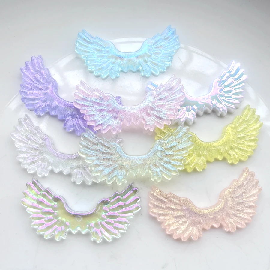 6pcs 55mm*25mm new cute mini cartoon angel wings with resin flat back round ornaments jewelry making hair accessories