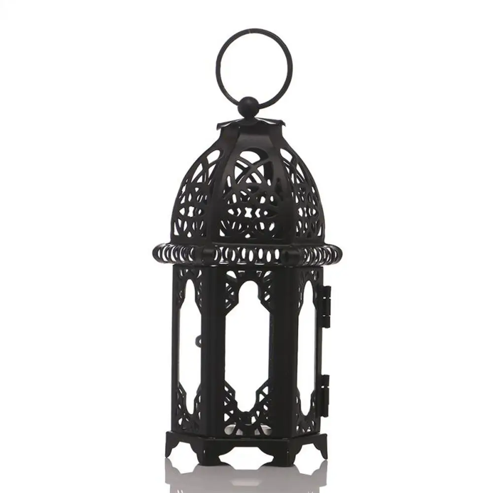

Classical Windproof Wedding Iron Glass Hanging Moroccan Wind Lamp Home Decor Candlestick Candle Holders Candle Lantern