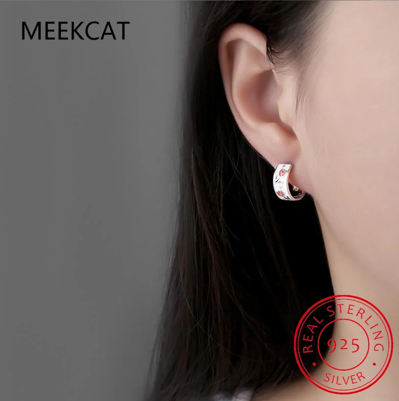 Real 925 Sterling Silver Enamel Tulips Hoop Earrings For Women Party Classic Fine Jewelry Minimalist Accessories EY5233