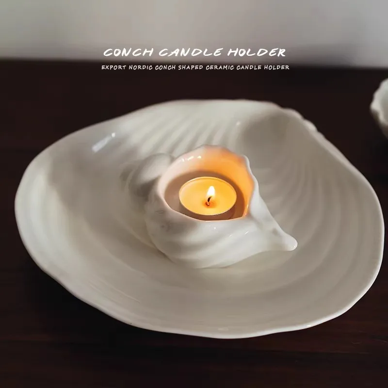 Sea Shell Shape Ceramic Creative Candle Holder Simple Solid Color Conch Dining Table Candle Holder
