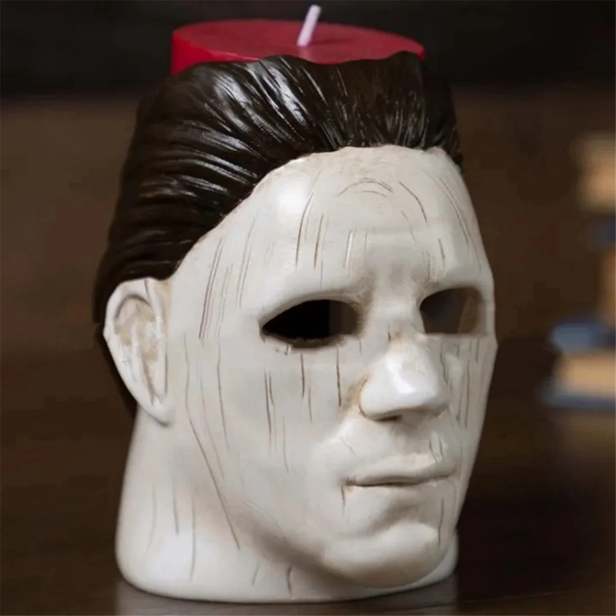 Human Heads Candlestick with Tears and Red Candles for Horror Elements, Home Desktop Decoration