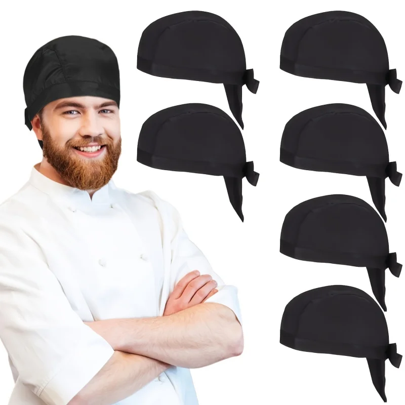 4Pieces/6Pieces/8Adjustable chef hat set Unisex long-tail black polyester kitchen hat Skull design for restaurant use