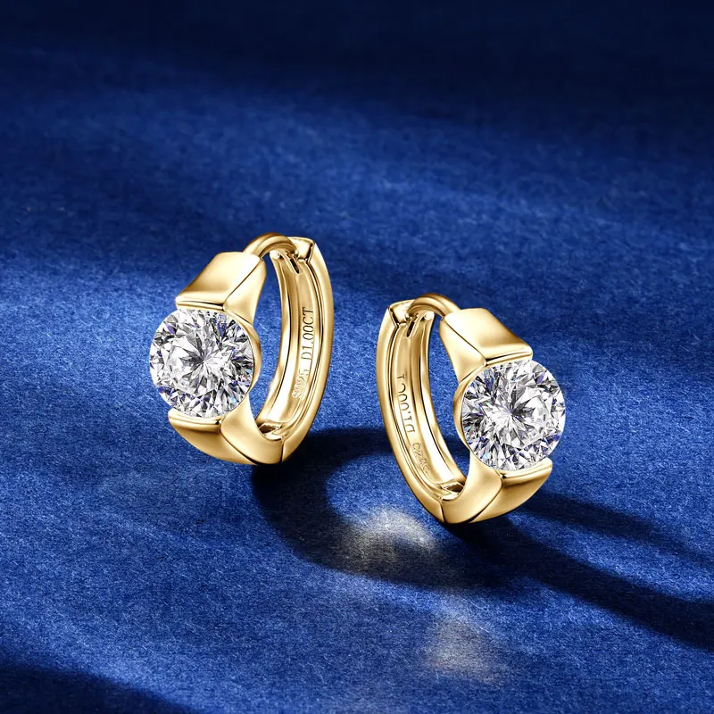 IOGOU D Color Moissanite Chunky Hoop Earrings for Women Real Silver 925 Single Diamond 6.5mm 1ct Wedding Earrings Trendy Jewelry view 2