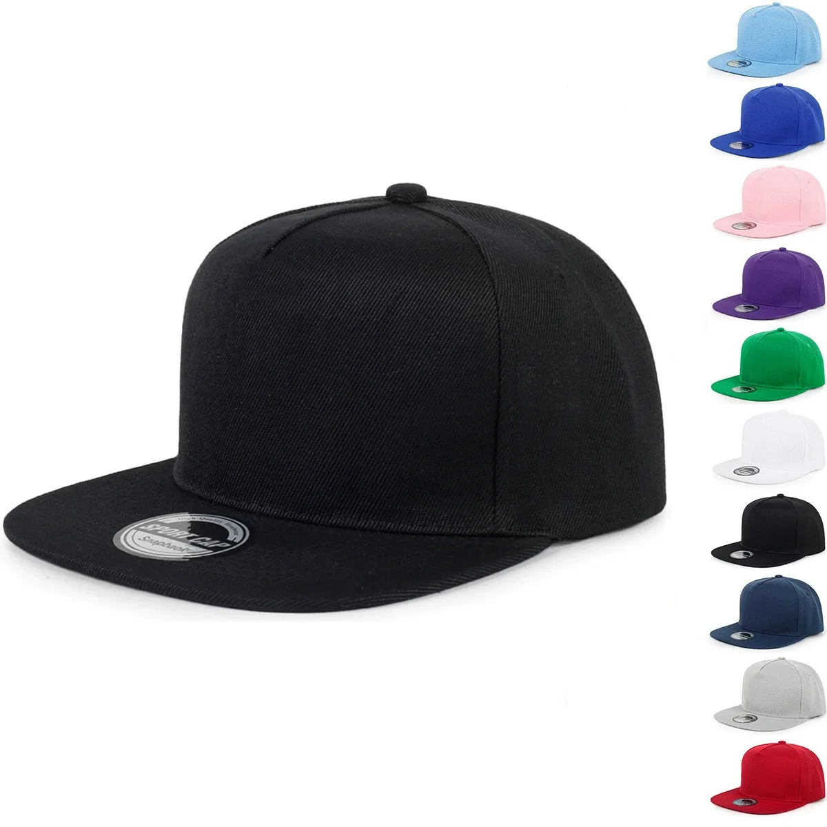 1 hat men's hard top five-piece flat edge hat imitation wool blue solid color hip-hop hat customization can be customized logo