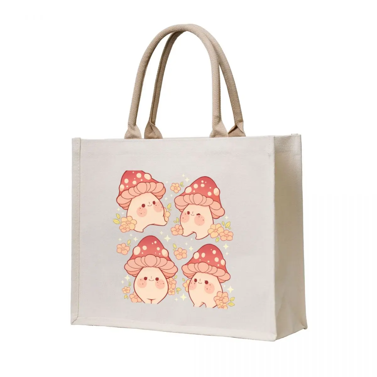 Pink mushrooms and flowers pattern Tote Bag shopping bags foldable custom tote bag hand bags