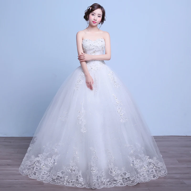 

Customized Strapless Wedding Gowns For Bride Classic Elegant Lace Tulle Bridal Dress New Sleeveless Sukienki Na Wesele Damskie