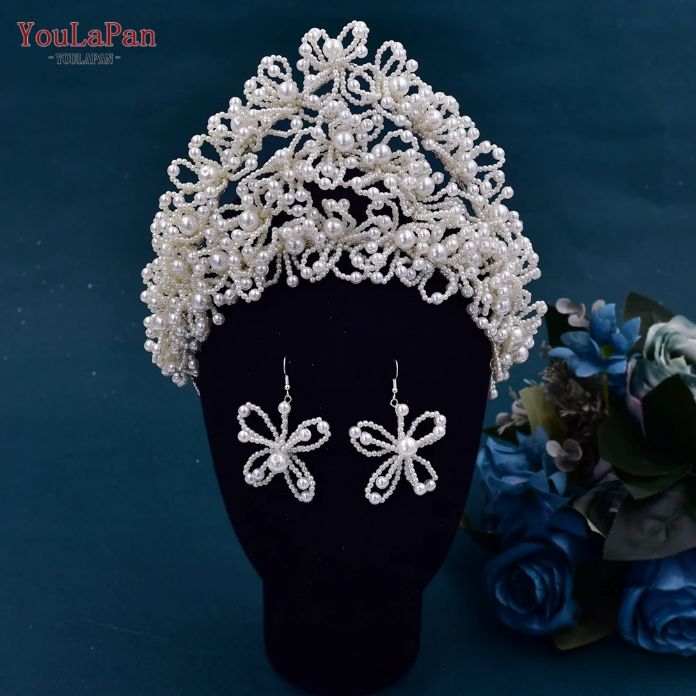 YouLaPan Wedding Crown Pearl Bride Tiara Wedding Headband accessori per capelli copricapo da sposa Pageant Headwear Queen HP487