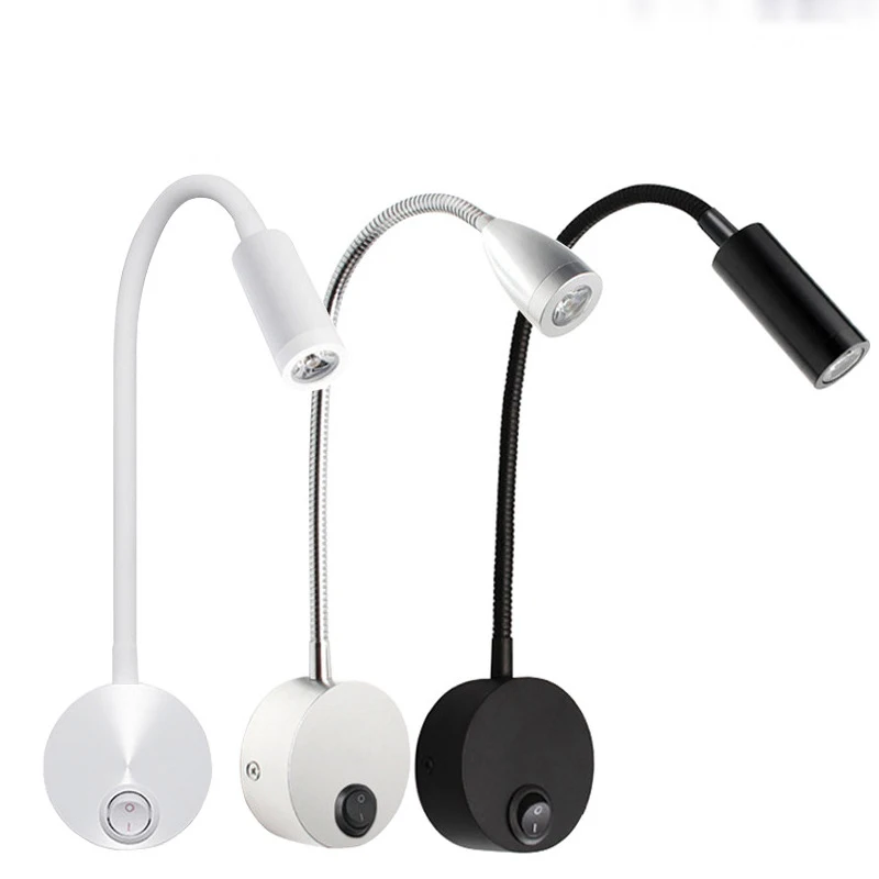 

LED Bedside Reading Lights Bedroom With Switch Wall Light Fixture Creative Hotel Study led Hose Spotlight Hotel Gooseneck Lamp