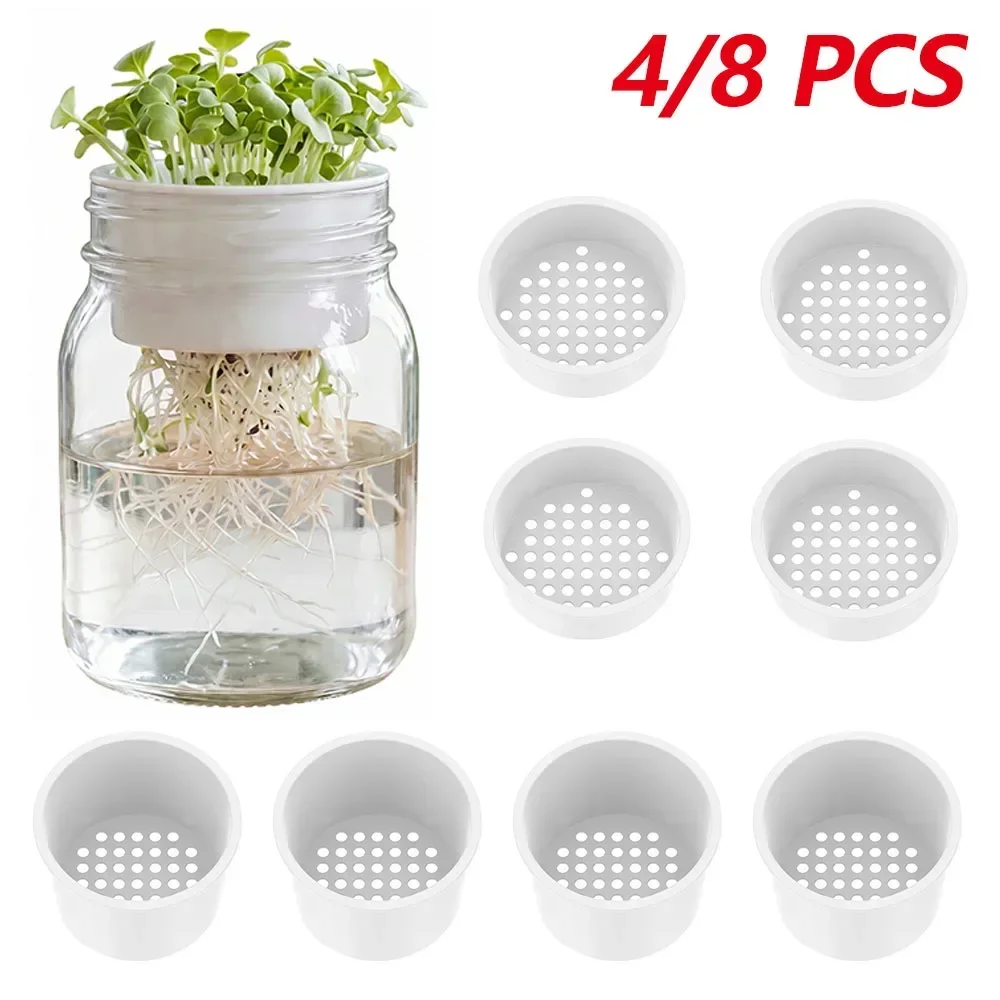 4/8 Pcs Deep and Shallow Hydroponic Sprouting Tray Plastic Microgreens Growing Insert for Mason Jar Indoor Gardening Accessories