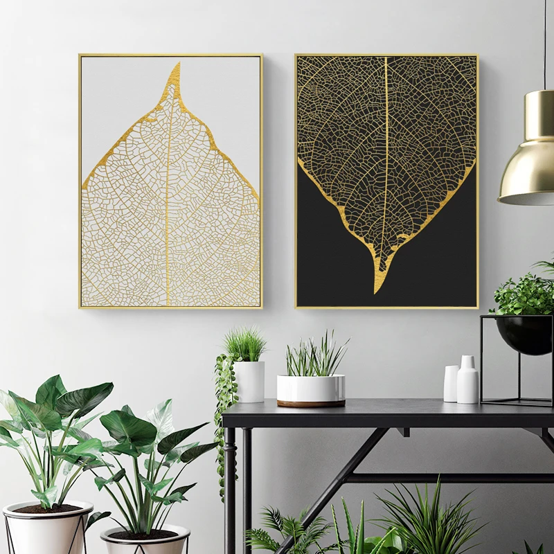 

2pcs/Set Simple Abstract Plant Leaf Wall Art Canvas Posters, Modern Retro Painting Printing, Home Living Room Wall Decoration
