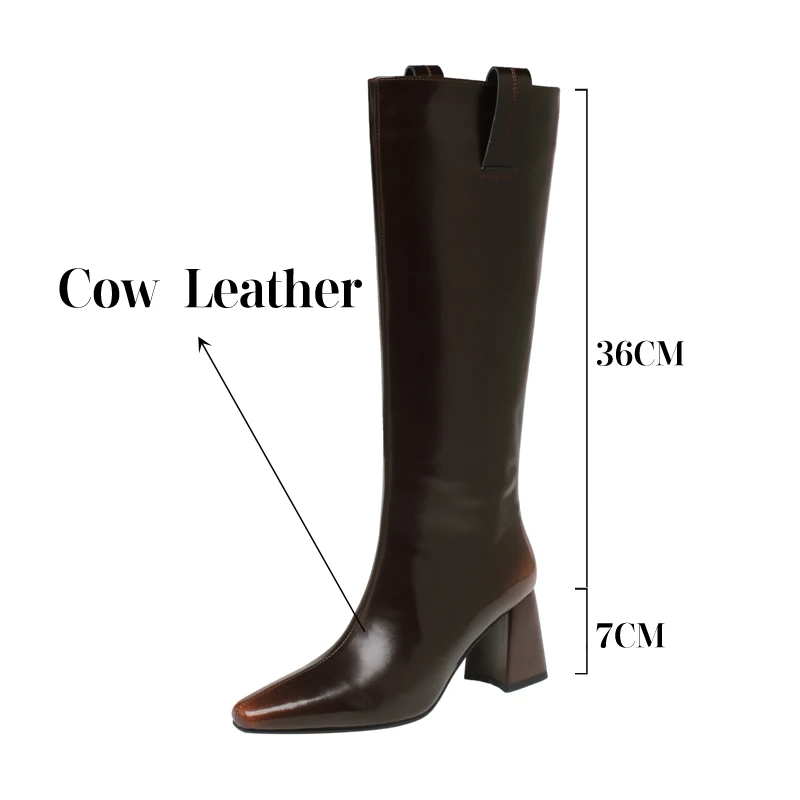 TULING JUN 2023 Winter Women Mature Solid Color Knee-High Boots High Heels Square Head Concise Shoes For Female T-D-2263