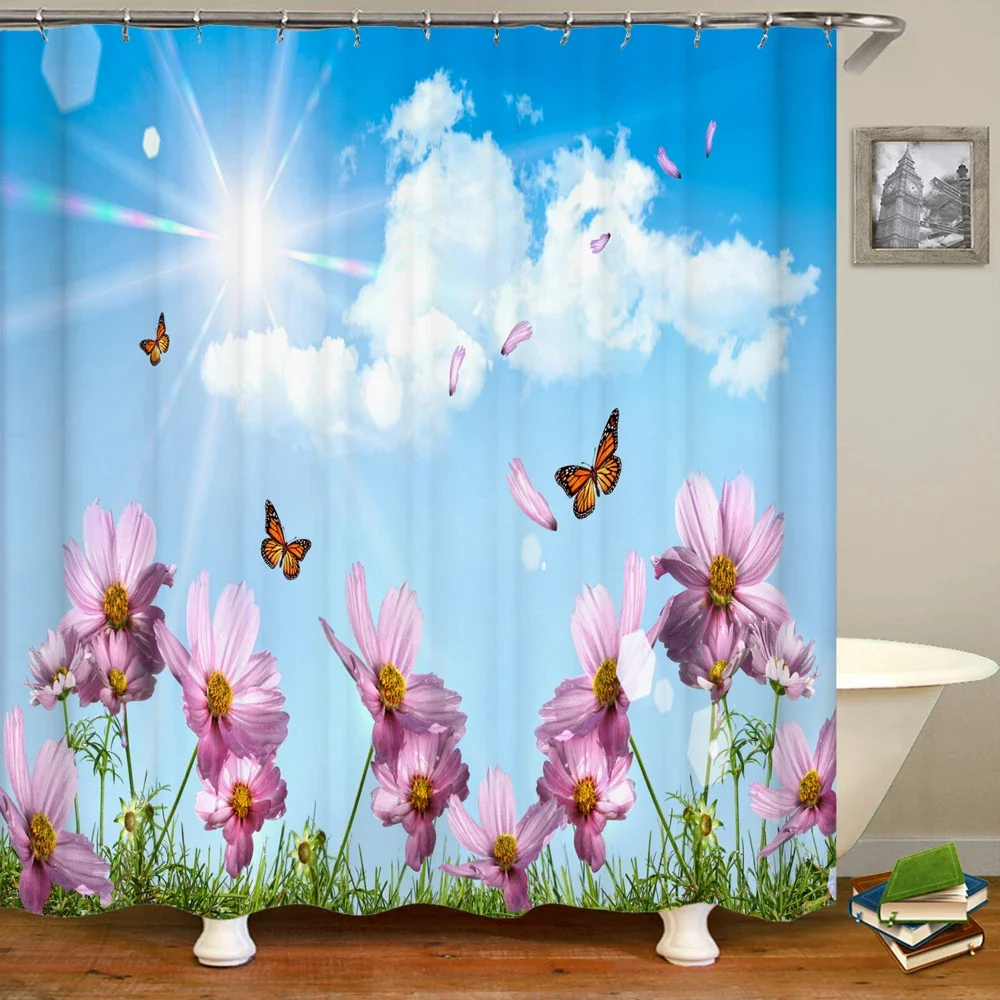 3D Flowers Pattern Printed Shower Curtain Waterproof Curtain With Hook Bathroom Decorative Curtain 3D Shower curtains 240*180cm