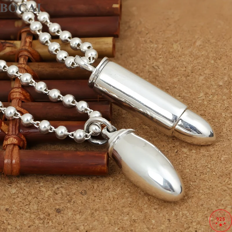 

BOCAI NEW S925 Sterling Silver Charms Pendants for Men Women Smooth Surface Bullet-shaped Charm Fine Choice Jewelry Wholesale