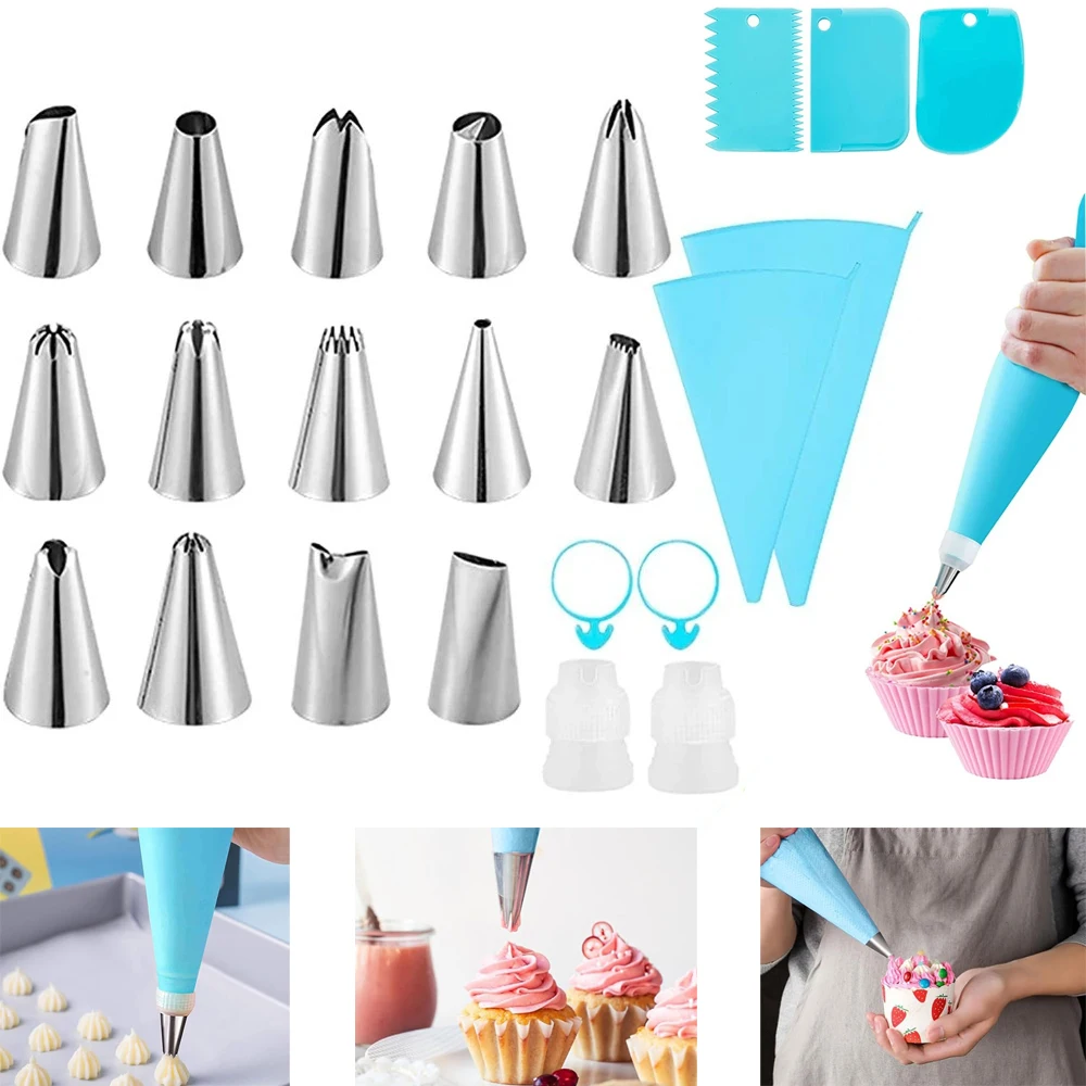 25pcs Cake Decoration Kit Multi-functional Cake Decoration Baking Kit Reusable TPU Tube Bag Milking Bag Converter Baking Tool