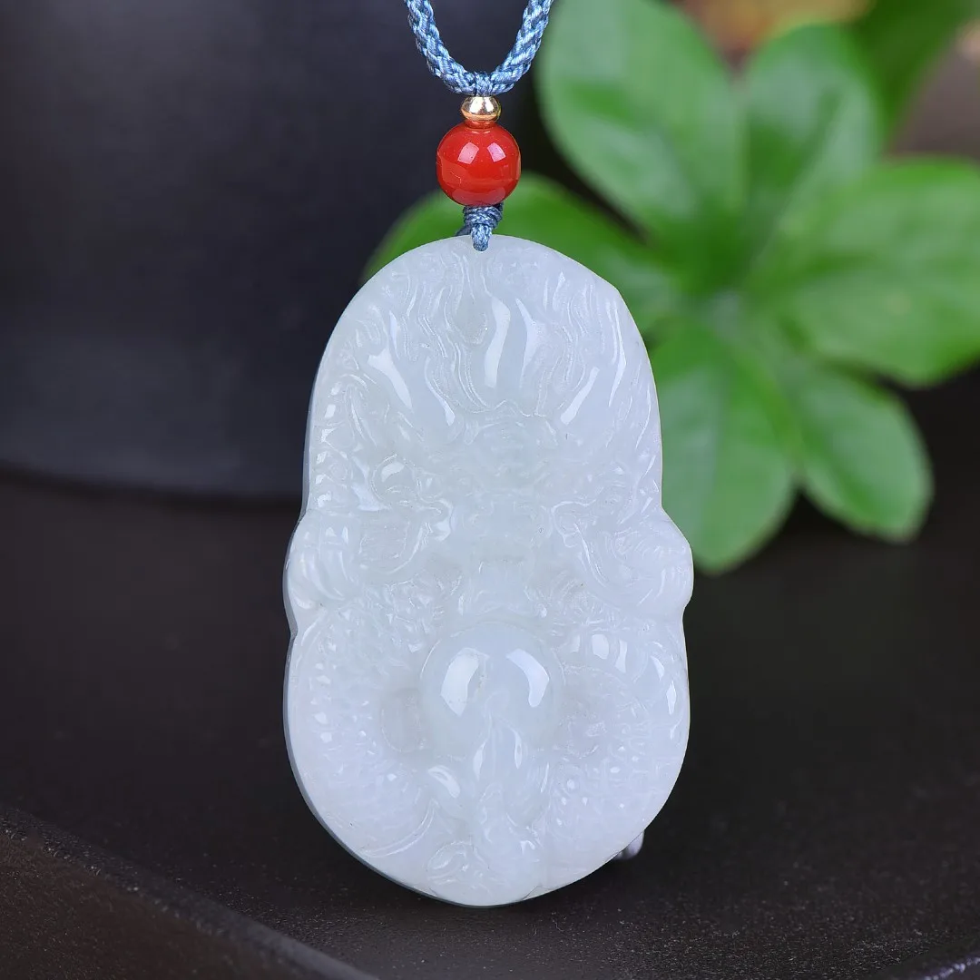 Natural Hotan Jade Tianshan Cuilong Guanyin God of Wealth pendant