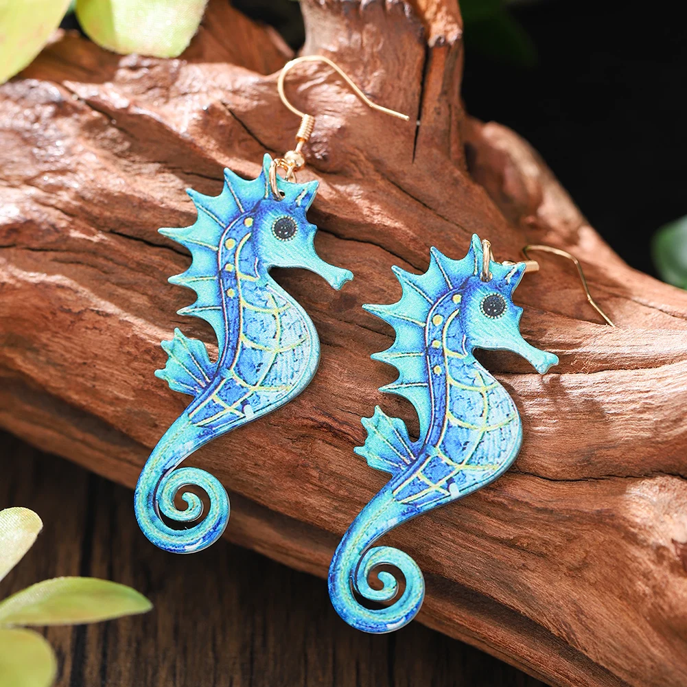 Cring Coco Fashion Seahorses Earrings Dolphins Sea Turtles Earrings Trend Acrylic Earring Jewelry for Women Girls Festival Gifts