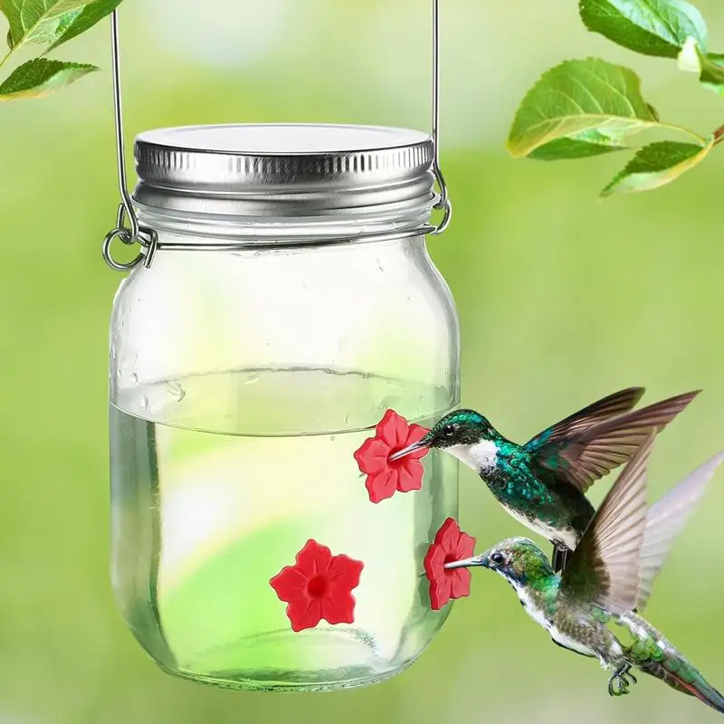 Hummingbird Feeder For Outdoors Mason Jar Bird Dish Feeder With Flower Feeding Ports Small Top Fill Wide Top Opening For Easy