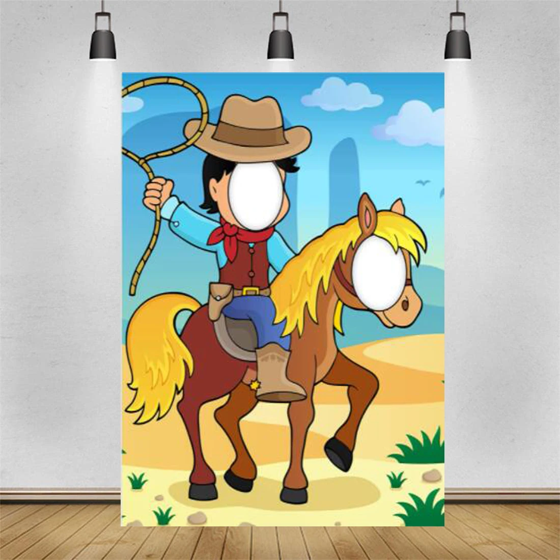 West Cowboy Horse Banner Backdrop Pretend Play Party Game Photo Booth Props West Cowpuncher The Lasso Theme Decor Background