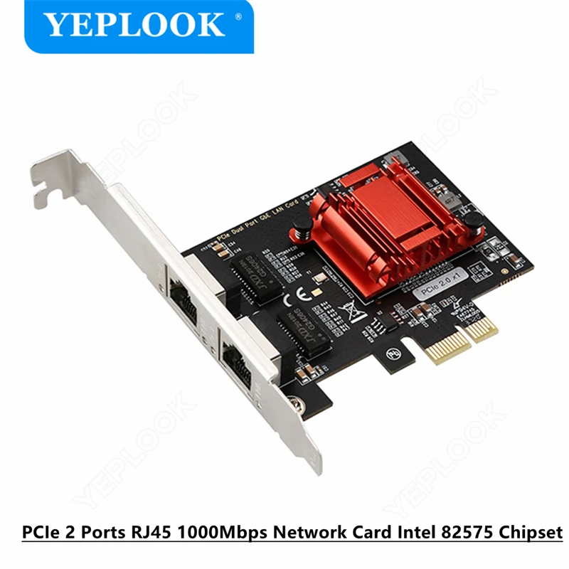 PC 데스크탑 서버용 인텔 82575/82576 칩셋용 기가비트 네트워크 카드 이더넷 랜 어댑터, PCIe x1 듀얼 RJ45, 10 100 1000Mbps