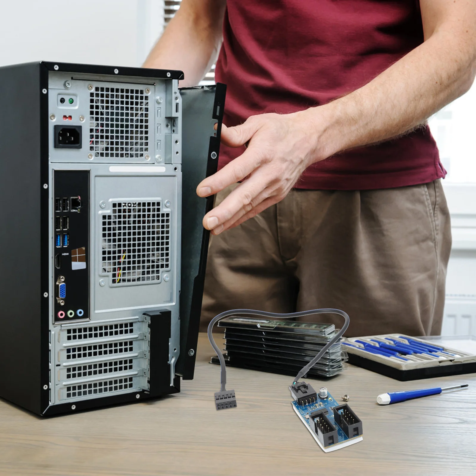 

USB Header Extension Hub USB 2.0 9-Pin 1 to 2 Splitter Converter Adhesive Sticker Computer Accessory Motherboard Extension