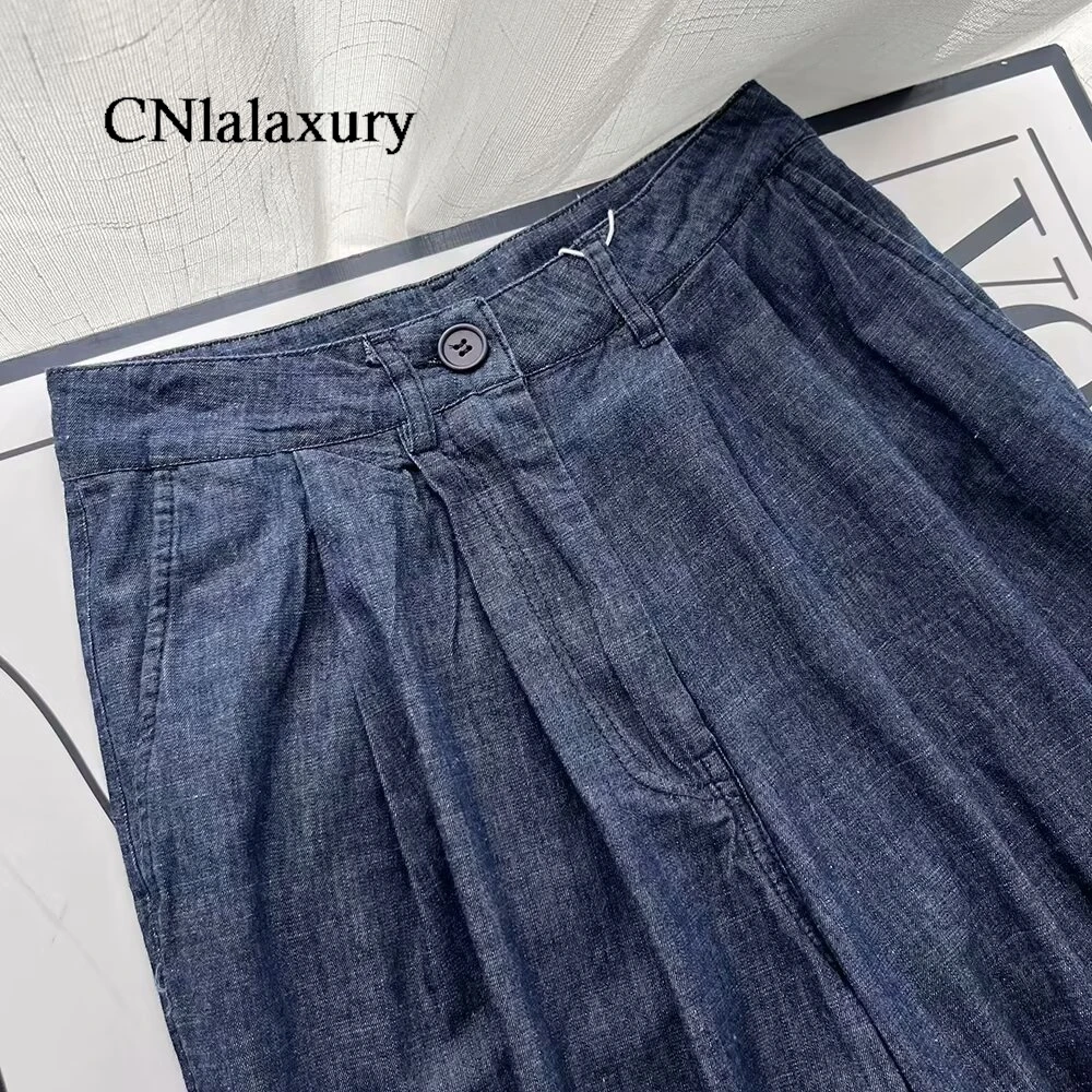 CNlalaxury Women 2024 Spring New Fashion Thin All-match Wide-leg Pants Retro High Waist Chic Zipper Button Trousers Mujer