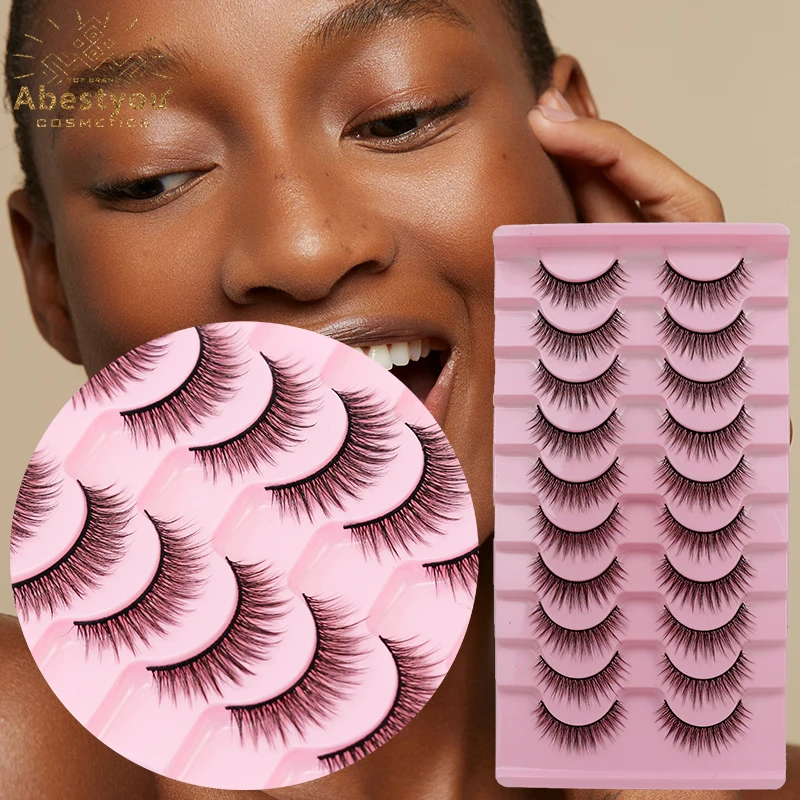 Abestyou 5/10 pares 3d 11mm faixa fina curta mais leve falso vison cílios manga cílios menina escura maquillage de 1 real