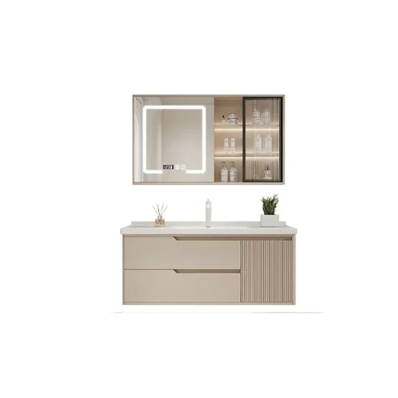 Bathroom Mirror Cabinet Combination, Smart Mirror Ceramic Basin Combination Modern Minimalist Single Sink Wash Basin