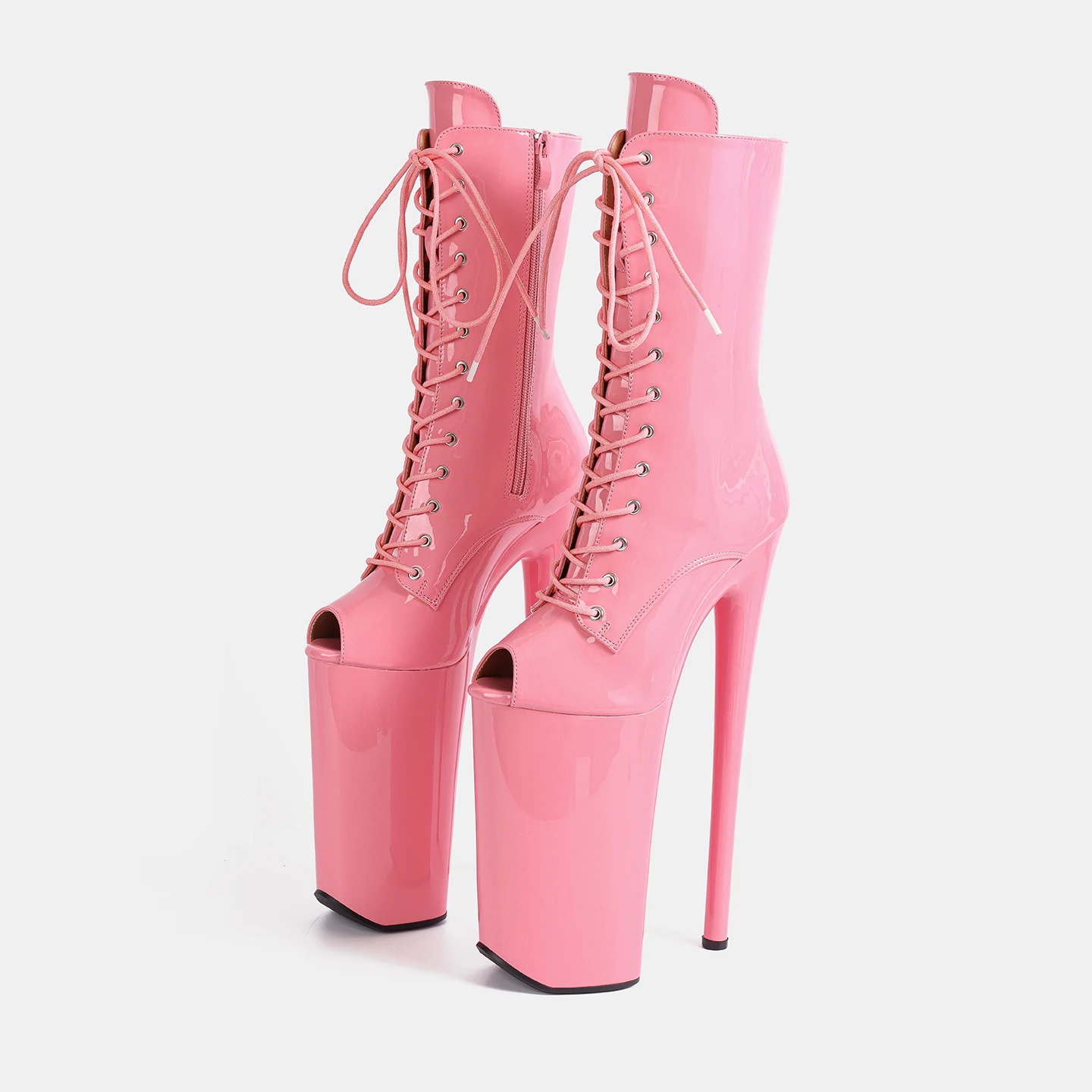 SDTRFT Patent Leather Shoes Woman 26cm Thin Heels Ankle Boots Round Toe Platform Botas Mujer Botas 10 Inches Pumps Big Size