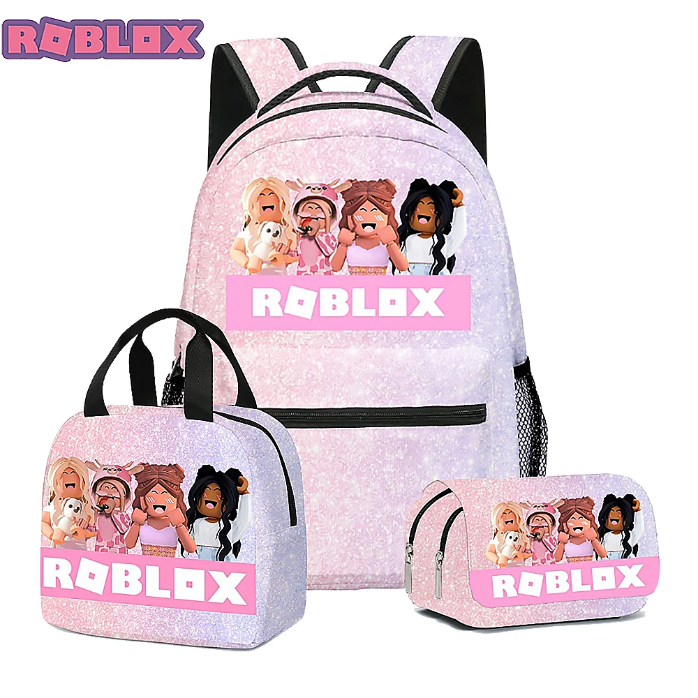 

New Roblox Games 3Pc-Set Primary and Secondary School Students Backpack Lunch Bag Anime Cartoon School Backpack Zipper Bag