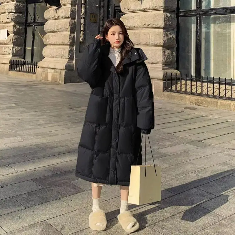 

Зимняя длинная стильная куртка на хлопковой подкладке для девочек, утепленные свободные топы на флисовой подкладке, женские свободные минималистичные пальто выше колена