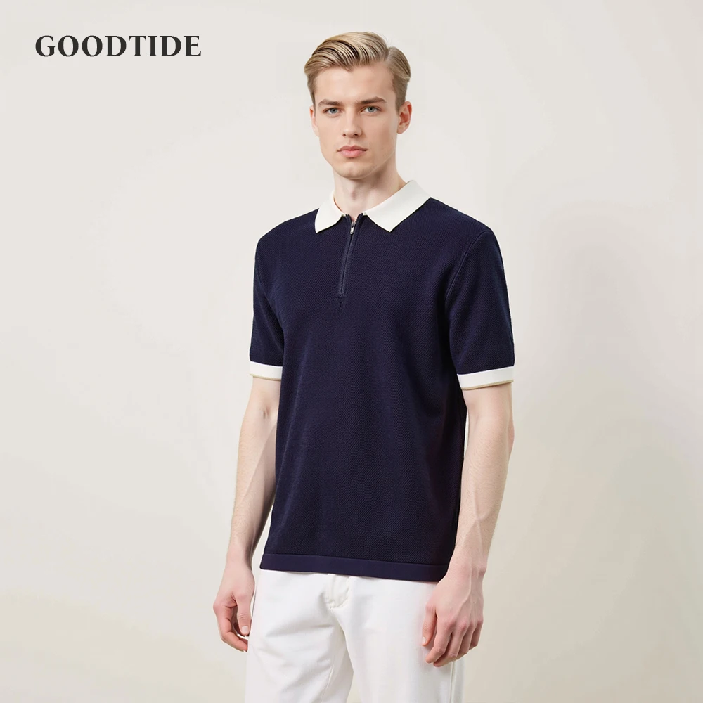 Men's Casual Polo Shirt Contrast Collar and Cuffs Half - Zip Short Sleeve Top Soft Breathable Fashion Spring Summer Pullover
