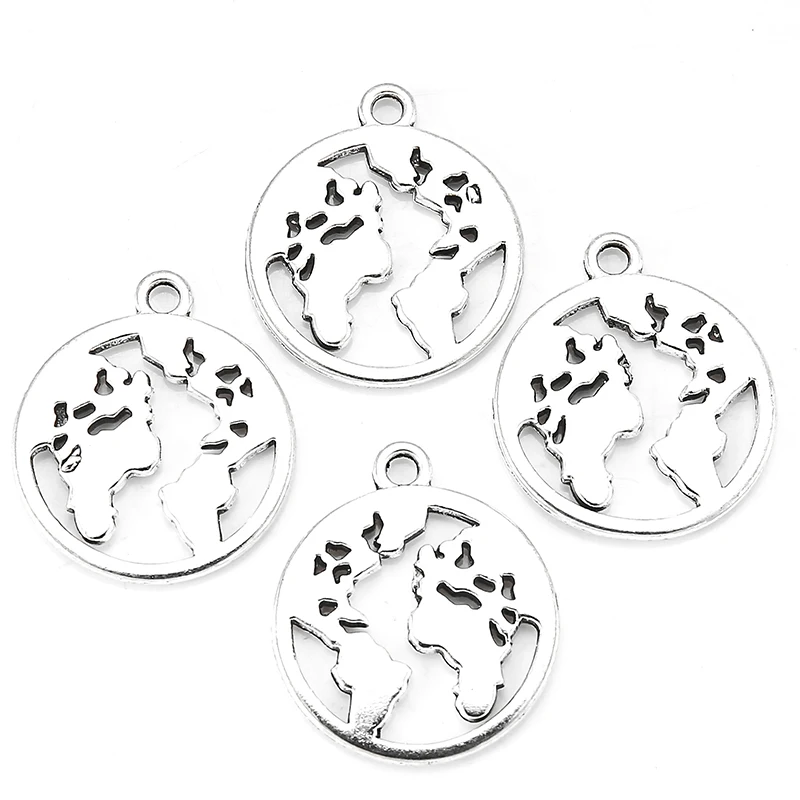 10pcs Charms Earth World Map Pendants Antique Jewelry Making DIY Handmade Craft 21x18mm L111