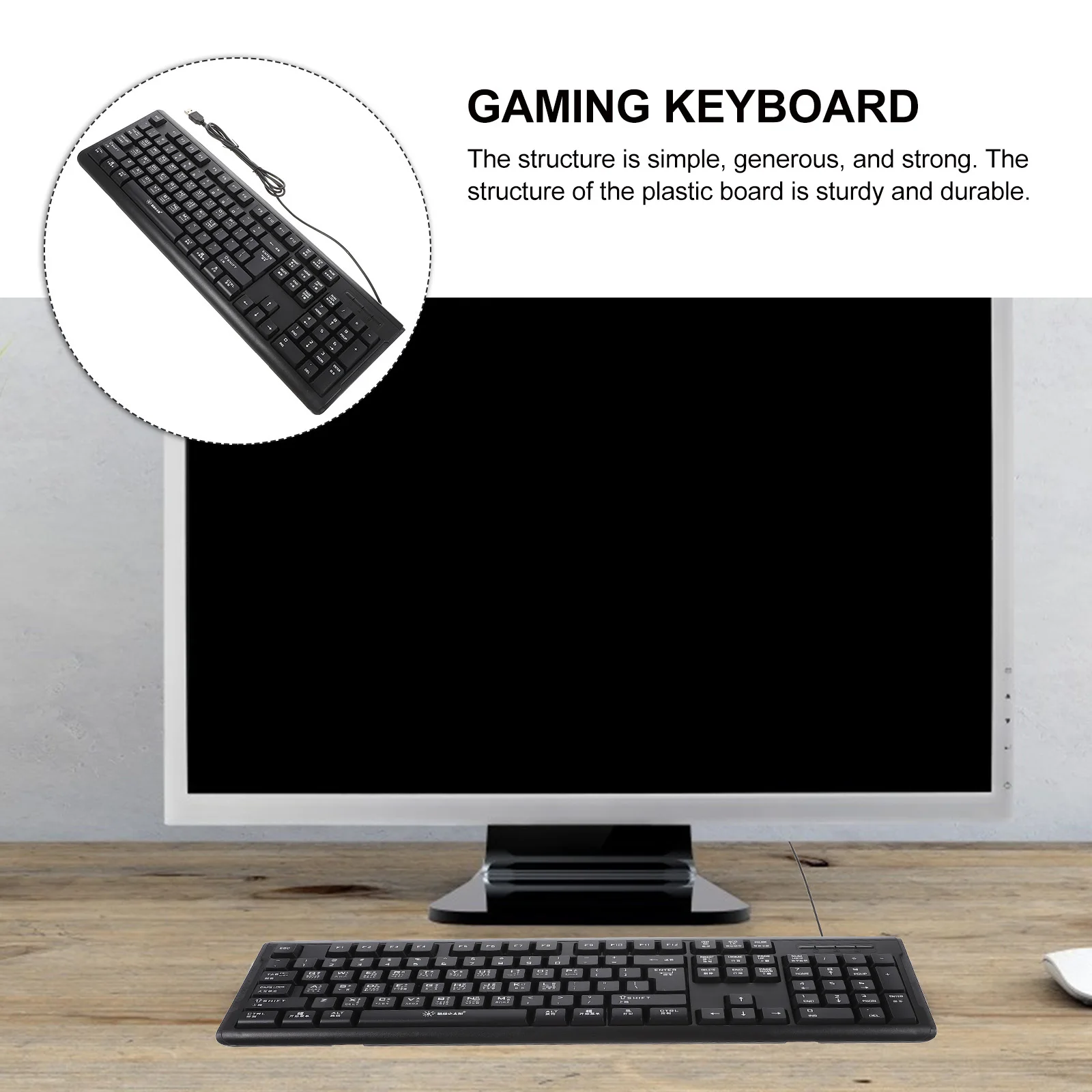 

USB Wired Keyboard 5-Pin Connector for Work Zhuyin Character Support Compact Design Office Desktop Computer Use