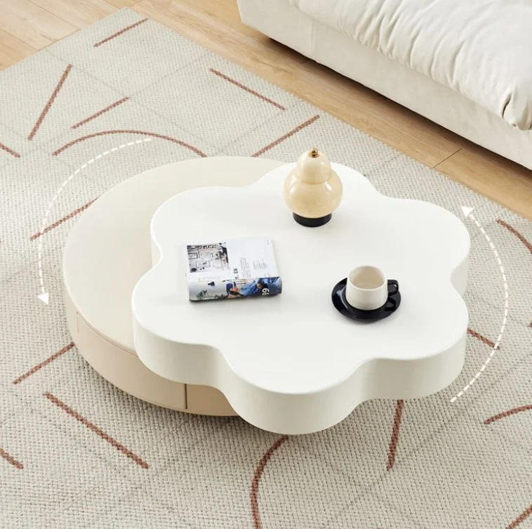 G# Rotating Pebble Shape Design MDF Living Room Furniture Walnut Wooden Luxury Modern Tea Coffee Table
