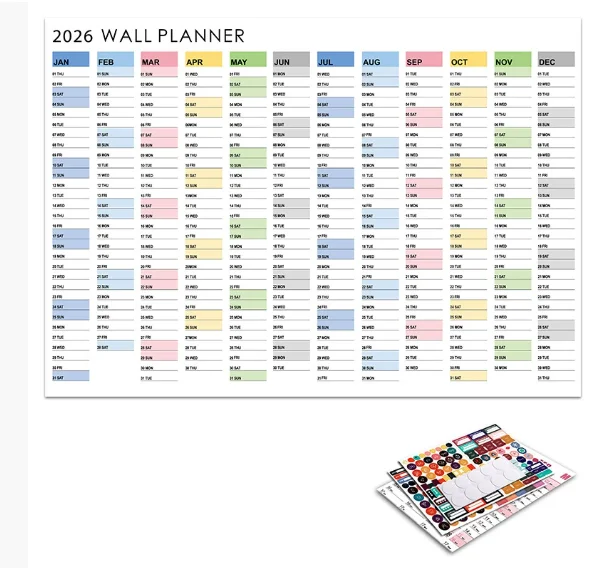 

1Pcs 2026 Colorful Paper Wall Calendar With Stickers 365 Days Calendar 2026 Years Of The Year Planner Memo Schedules Calendar