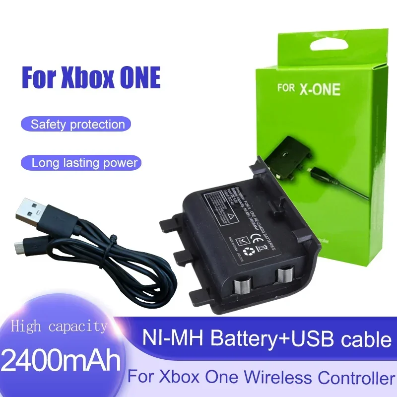 2400mAh For Xbox One Wireless Controller Gamepad Joypad Ni-MH Rechargeable battery pack + USB Cable Replacement Batteries kits