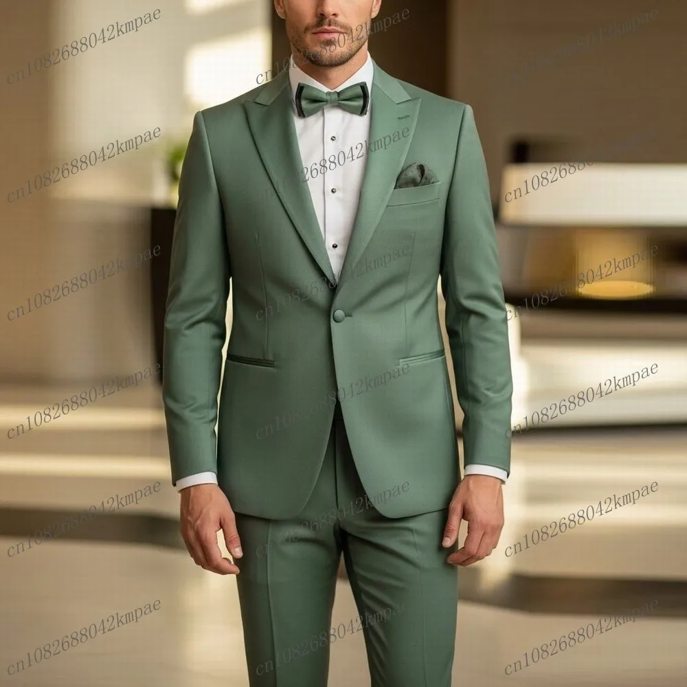 

New Mint Green Men Suit Formal Occasion Groom Groomsman Wedding Party Prom Male Business Tuxedos 2 Piece Set Jacket Pants