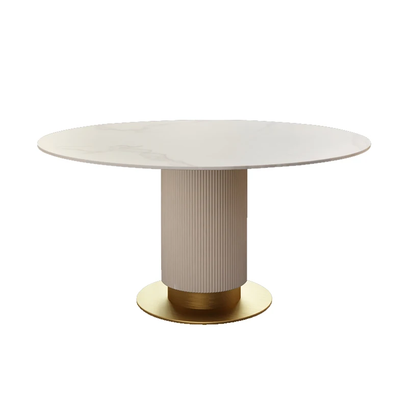 Light luxury rock board round dining table and chair combination with rotary table for small household use Nordic marble round